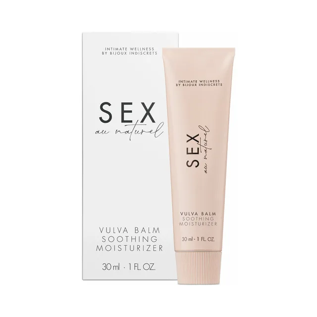 Sex Au Naturel Vulva Balm 1 oz blush tube beside white retail carton