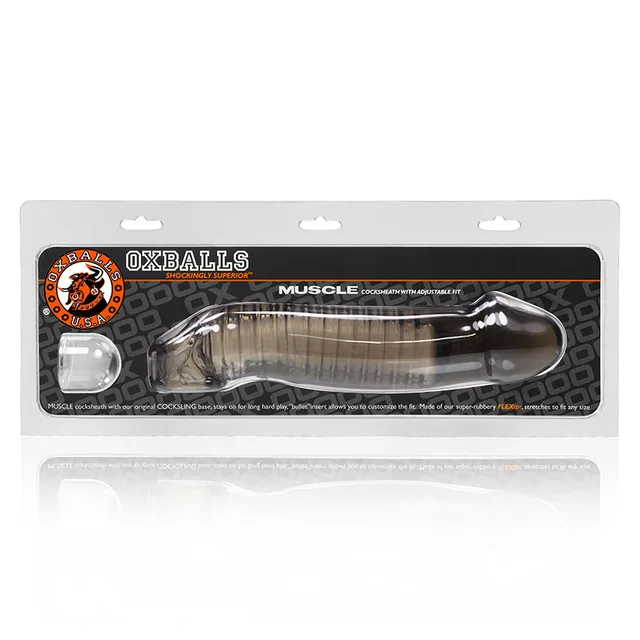 OxBalls Muscle Smoke Gray Ribbed Sheath in wide package