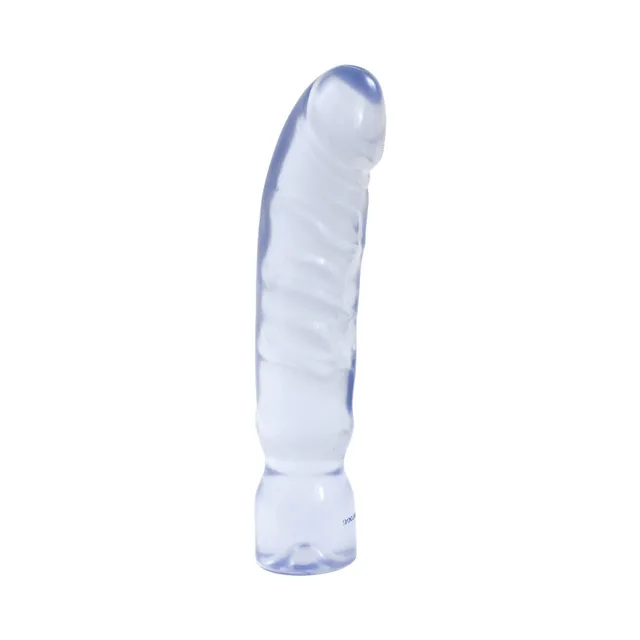 Unboxed clear Crystal Jellies Big Boy with broad textured shaft and flat base