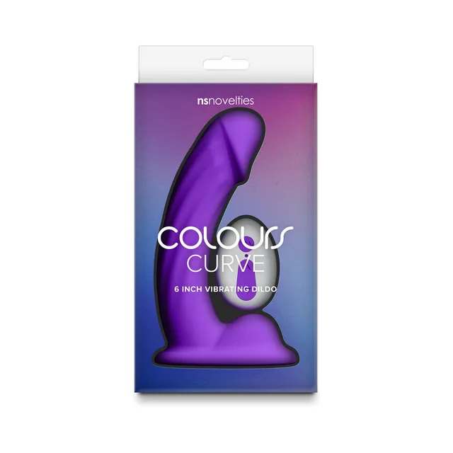 Purple NS Novelties Colours Curve 6-inch vibrating dildo visible in box