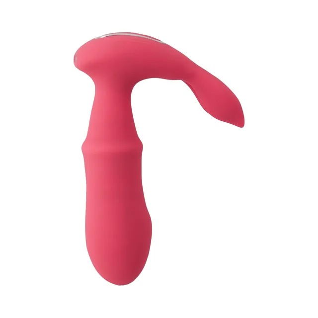 side view of pink Bendy Bunny showing curved shaft and split ears