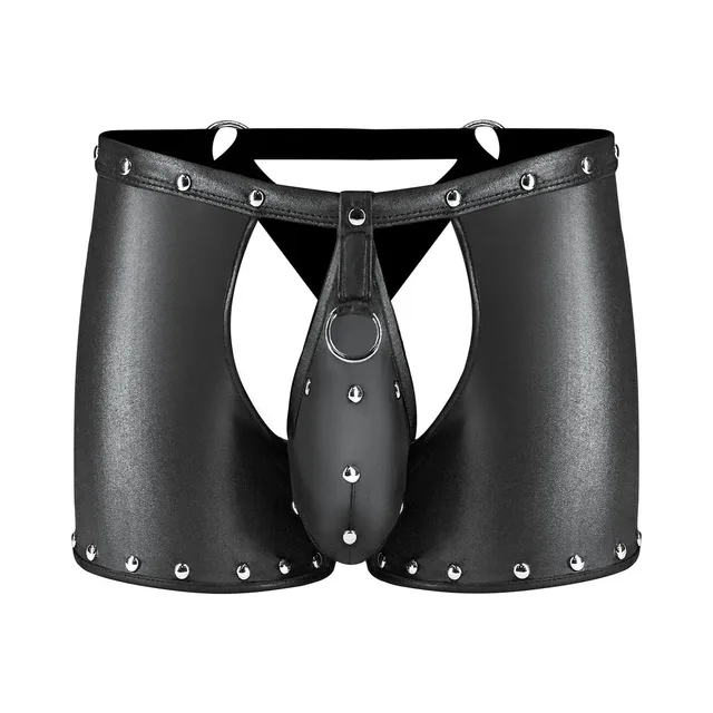 Front product view of black Poseidon chap-style shorts