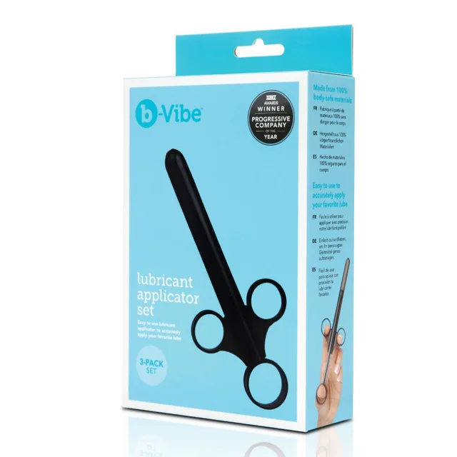 b-Vibe black lubricant applicator three-pack in blue retail box