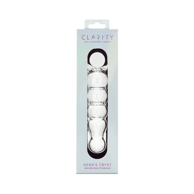 Clarity Hera's Tryst clear beaded glass dildo with dark ring