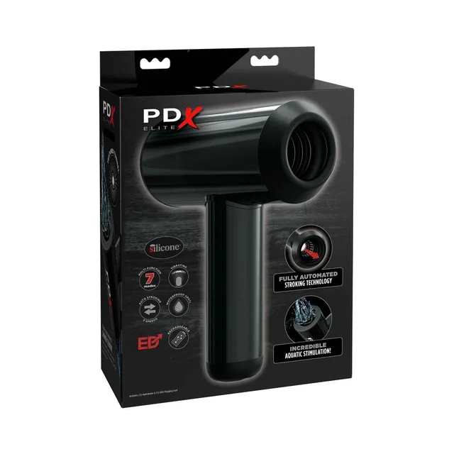 PDX Elite Hydrobator black T-handle stroker black retail box with T-shaped body and circular sleeve opening pictured