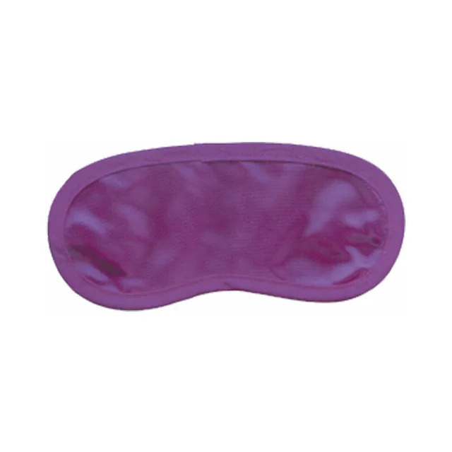 glossy purple satin eye mask with rounded shape and stitched edge