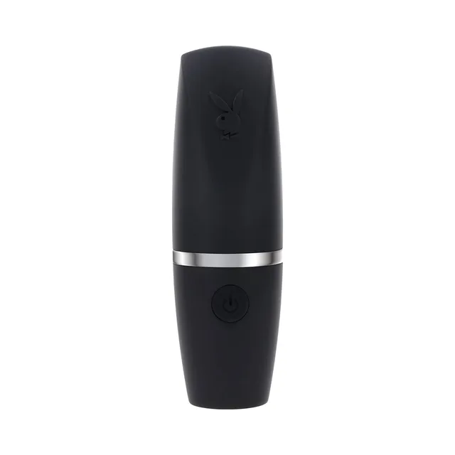 front view of capped black Excursion vibrator with silver accent band