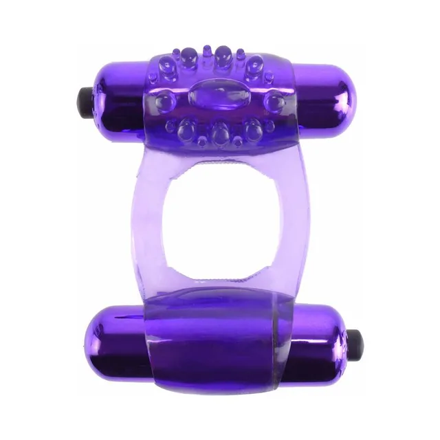 Pipedream Fantasy C-Ringz Purple Dual-Bullet Ring front view with two bullets