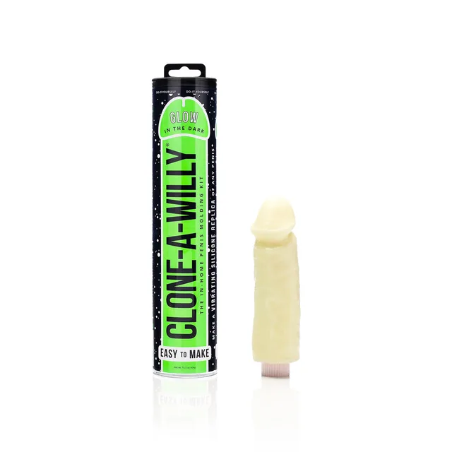 Clone-A-Willy glow-in-the-dark kit with finished sample and package