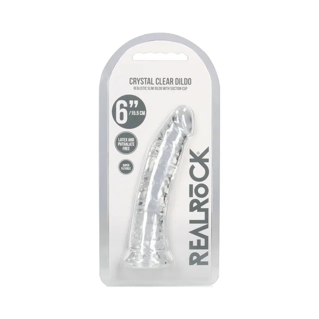 RealRock Crystal Clear Slim 6-inch dildo retail pack