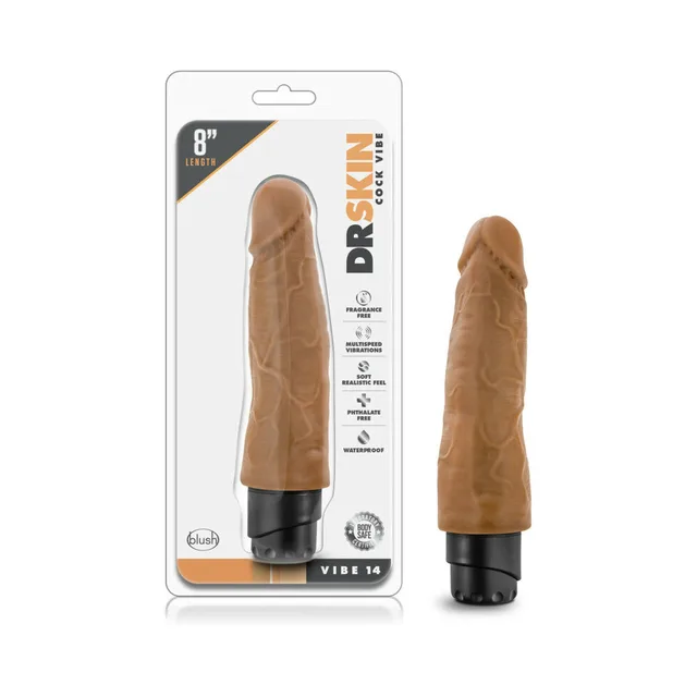 Tan Dr. Skin Vibe 14 vibrator with clear 8-inch retail package