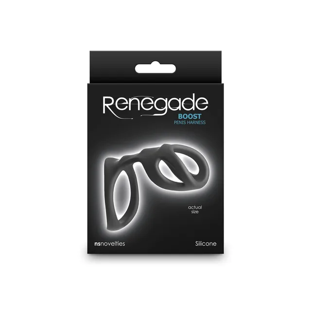 black Renegade Boost three-loop silicone ring on black box