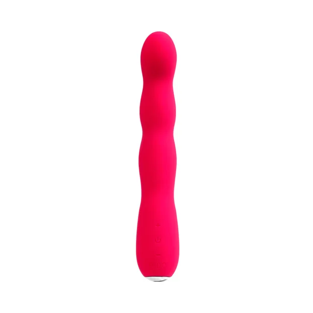 Front view of long foxy pink Quiver Plus vibrator