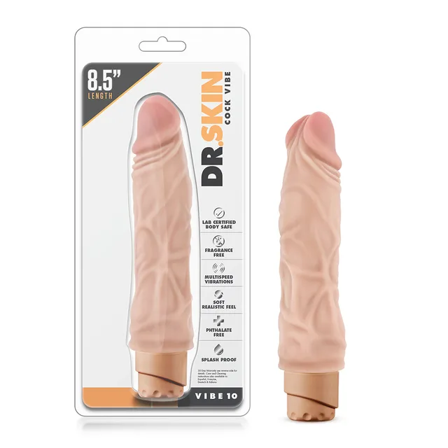 Dr. Skin Cock Vibe 10 beige vibrator beside retail package