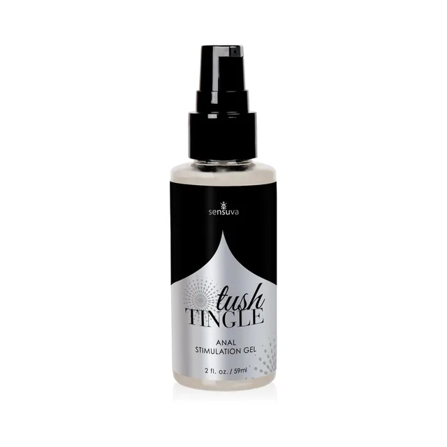 Sensuva Tush Tingle Anal Gel clear 2 oz bottle with black pump and white label