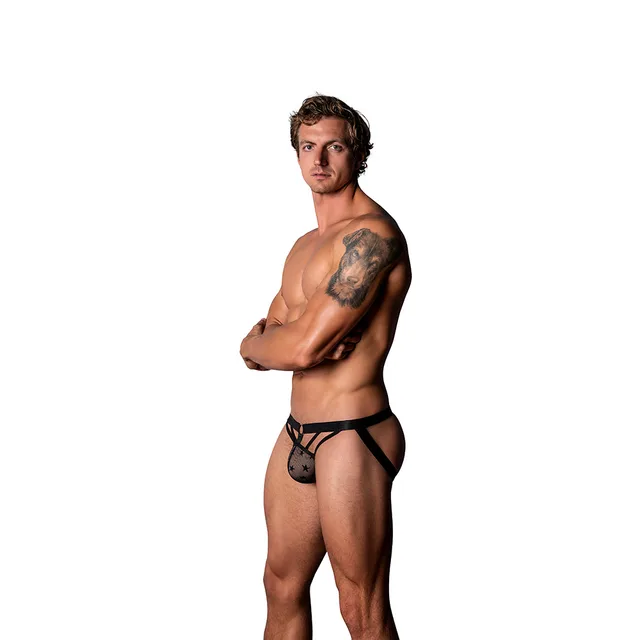 black Male Power Love Star mesh jock with front ring and open back