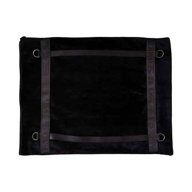 Black rectangular Pillow Talk cushion with bands and corner rings