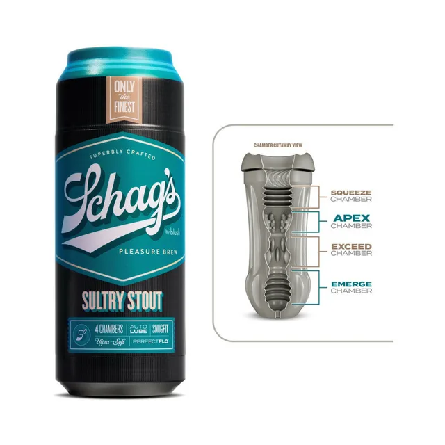 Sultry Stout stroker beside its black beer-can container