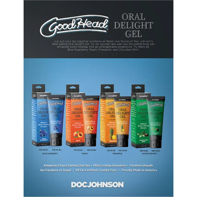 GoodHead Oral Delight lineup poster including Peach gel tube