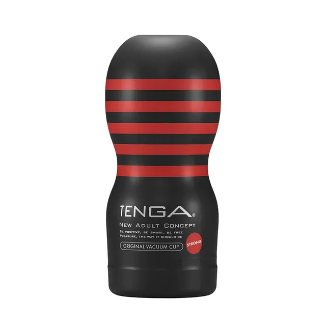 Black Tenga Strong Original Vacuum Cup with horizontal red bands
