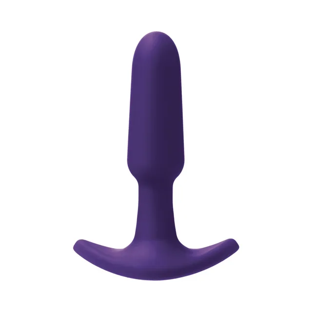 VeDO Bump Mini purple rechargeable plug upright front view on curved T-base