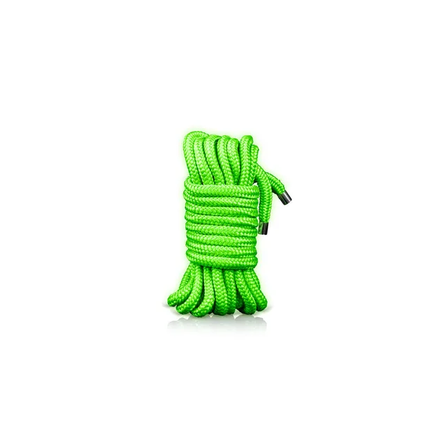 Coiled 16-foot neon-green polypropylene rope