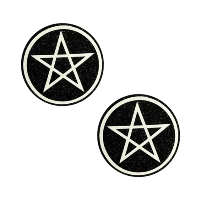 Pair of round black glitter pentagram pasties