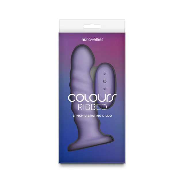 Purple 6-inch Colours Ribbed Vibrator in blue retail box