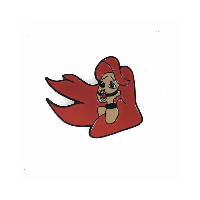 red-haired mermaid character soft-enamel pin with tan face and black outline