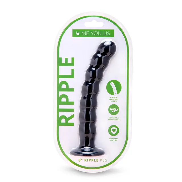 black Me You Us Ripple silicone peg with segmented curved shaft and flared base in package