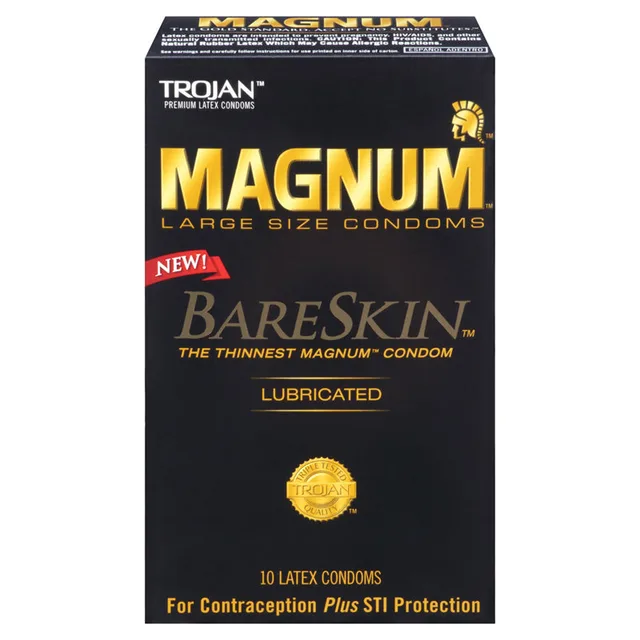 Trojan Magnum Bareskin Condoms black and gold ten-count condom box front