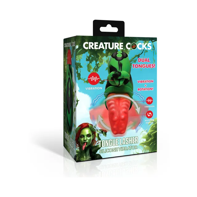 Creature Cocks Tongue Lasher green and red vibrator in box