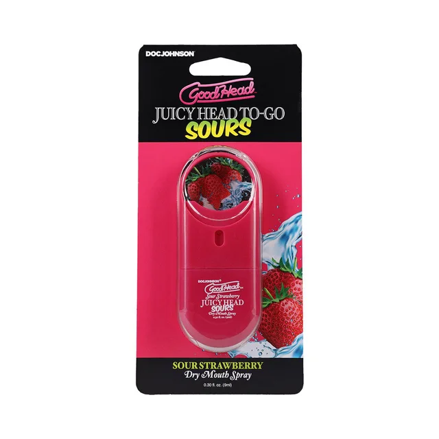 GoodHead Juicy Head Sour Strawberry 0.3 oz spray red pocket atomizer on strawberry card