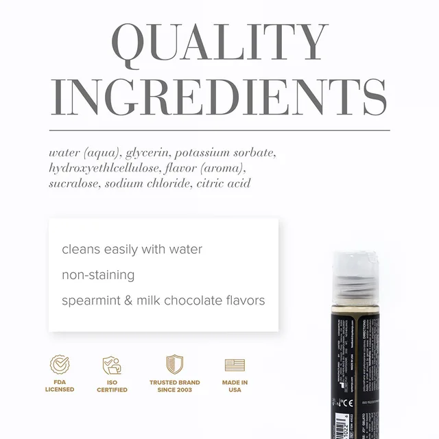 System JO Gelato Mint Chocolate 1 oz ingredient panel beside bottle rear