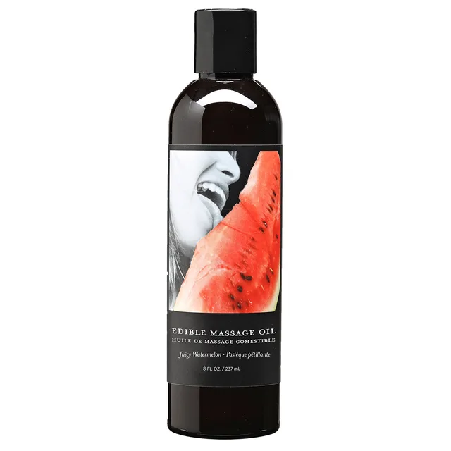 Earthly Body watermelon massage oil bottle with fruit label