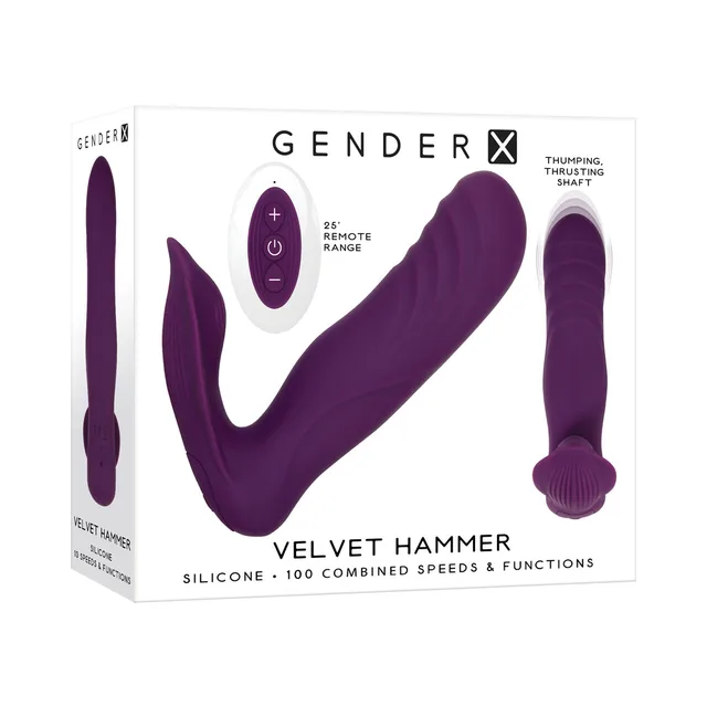 Gender X Velvet Hammer purple stimulator and remote package