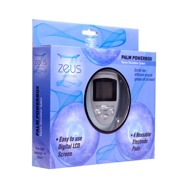 Zeus Palm Powerbox silver electro controller displayed on blue retail box