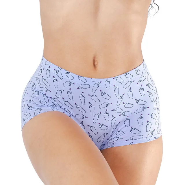 Shinesty Little Birdie XS pale blue boyshort front three-quarter view with all-over outlined novelty print