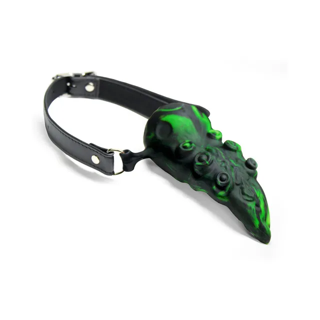 XR Brands Creature Cocks Dragon's Lick harness angled view of the tapered textured tongue and black strap