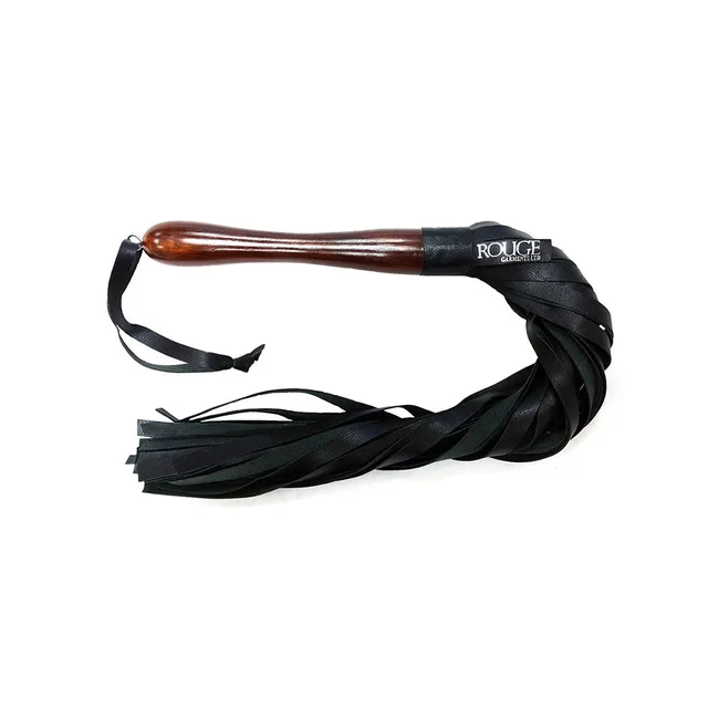Rouge Garments Wooden Handle Flogger black falls and polished brown wooden handle