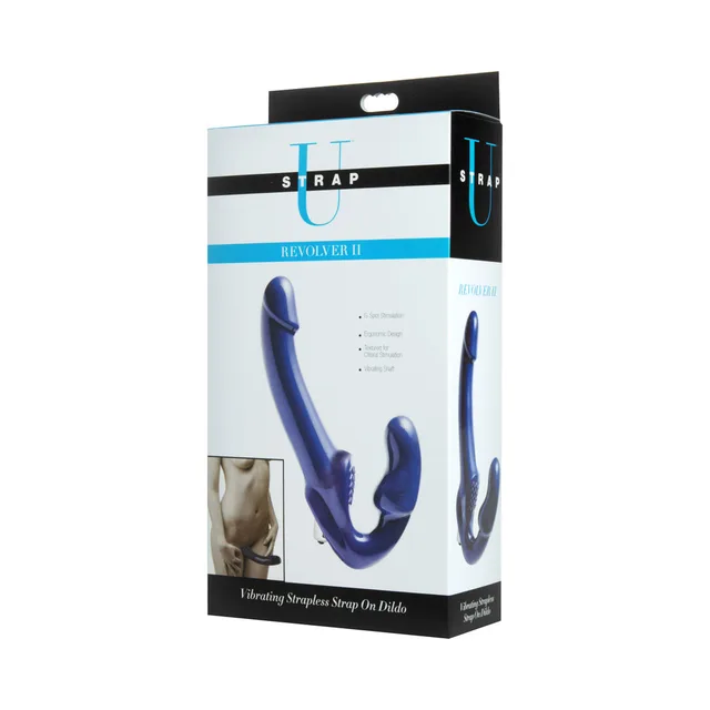 blue Strap U Revolver II vibrating strapless dildo pictured on retail box