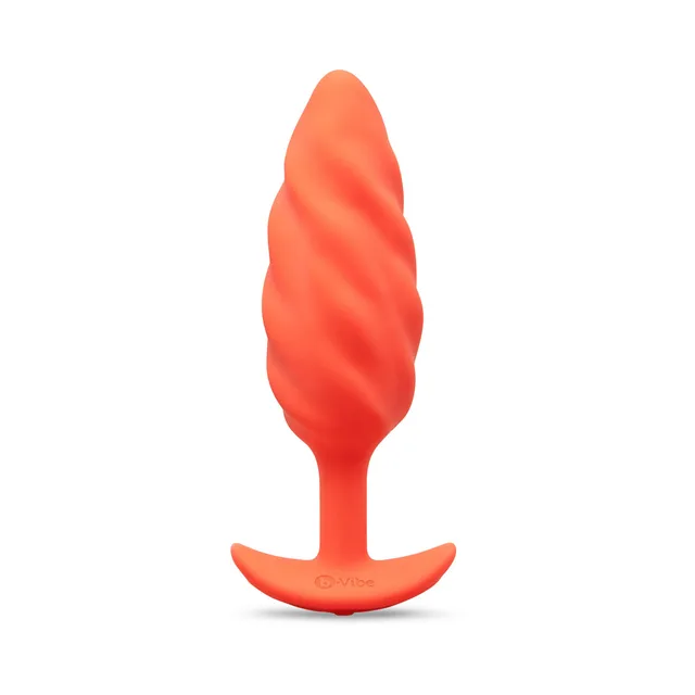 b-Vibe Swirl orange textured vibrating plug front upright view