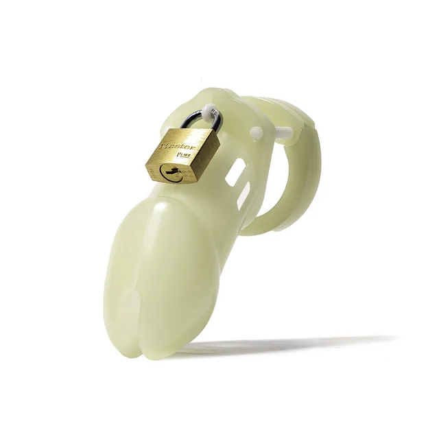 Glow-in-the-dark CB-6000 cage with white rings and brass padlock