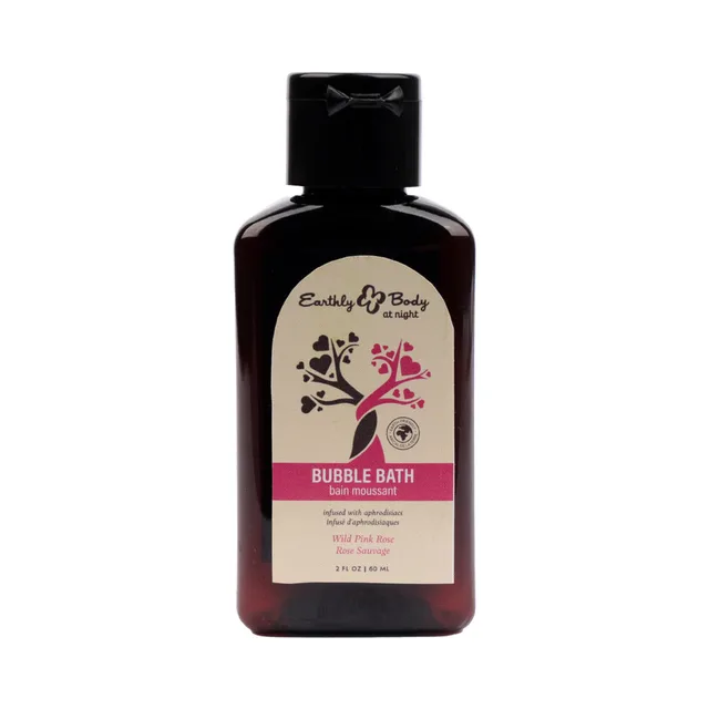 Front of Earthly Body wild pink rose bubble bath 2 oz bottle