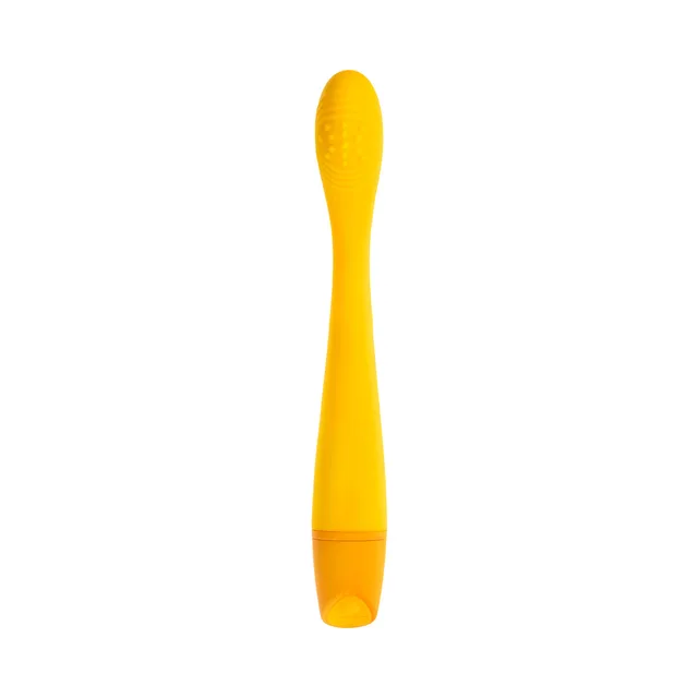 front view of yellow Lemon Squeeze vibrator with textured oval head