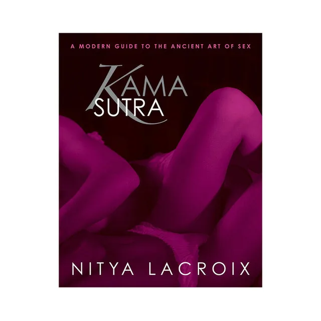 dark Kama Sutra cover with magenta fabric photograph and white Nitya Lacroix name