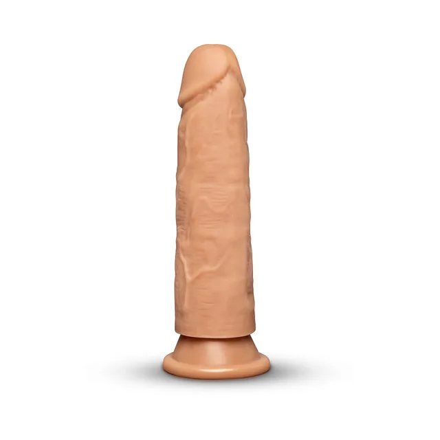 Together Toy 7.75-inch medium tan realistic dildo front three-quarter upright view