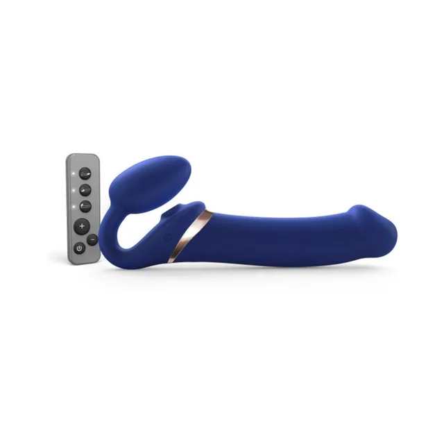 Night-blue XL bendable dual-ended strap-on with remote