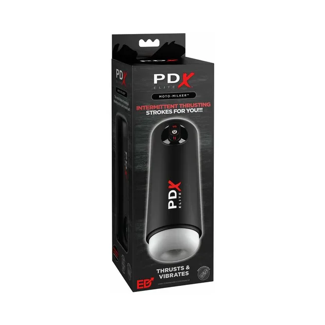 black PDX Elite Moto Milker automatic thrusting stroker in tall box