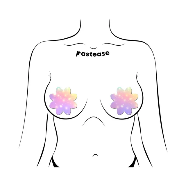 Pastease dreamy pastel celestial stars petal breast pasties front placement illustration on a torso outline